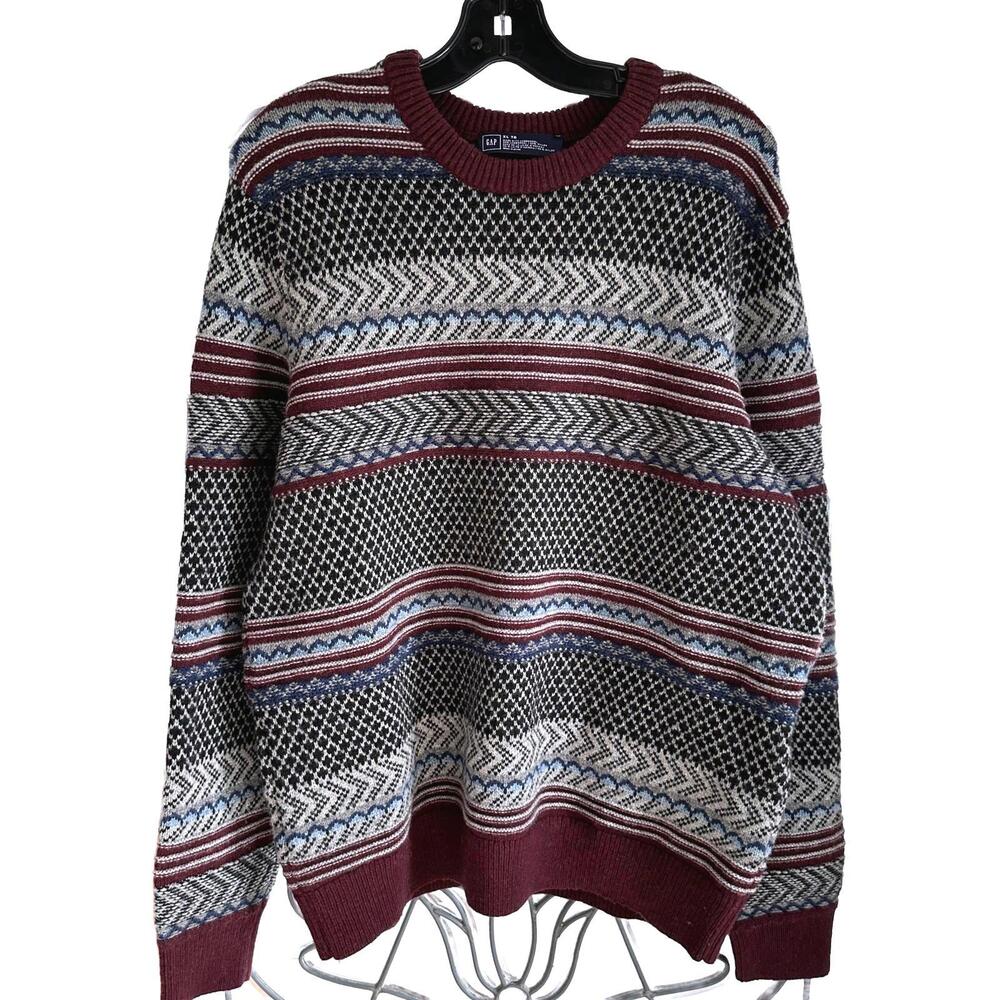 GAP Men's Burgundy Folk Lambswool Blend Sweater - XL